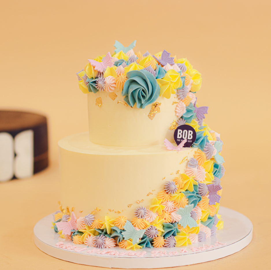 Pastel Garden Cake with Flora and Butterflies